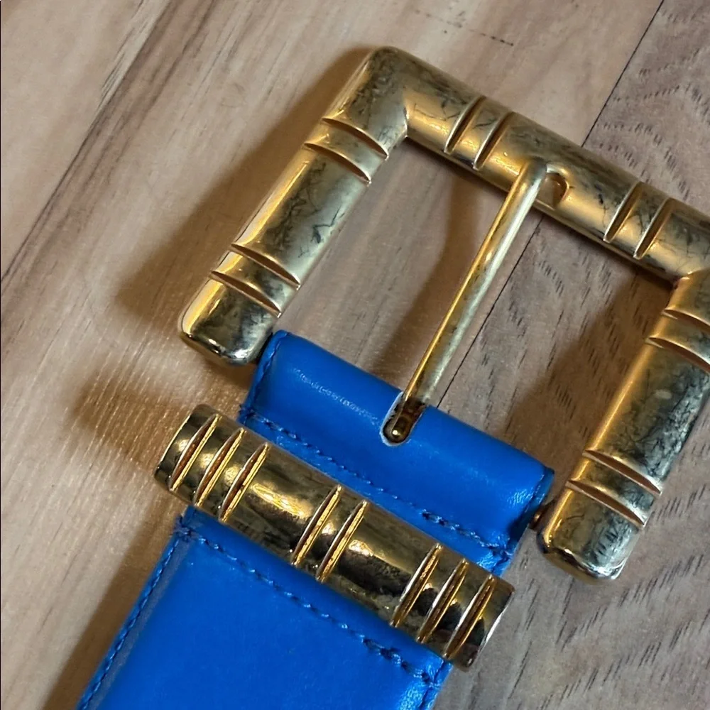 Carlisle Blue Leather Belt with Gold Buckle